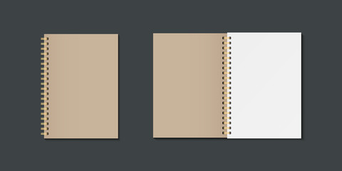 Blank open and closed realistic notebook. Notebook mockup vector. Vector template for business and branding identity.