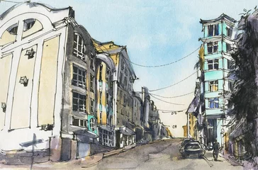  City landscape.  Sketch ink and watercolor © tiff20