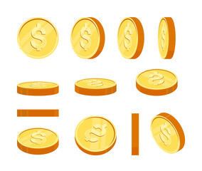 Gold coins vector illustration. Gold coins in different shapes.