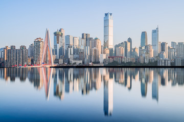 The reflection of bridge and skyscrapers in Chongqing, China