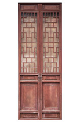 Chinese traditional style wooden door on isolated white background