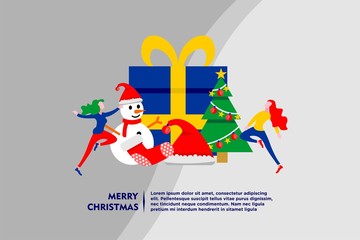 merry christmas tiny people flat design vector illustration can use for landing page, web, banner, flyer, poster