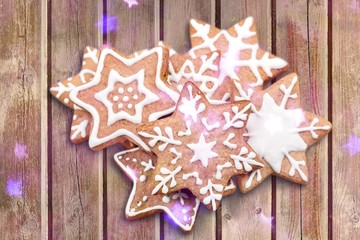 Gingerbread homemade cookies on white background.