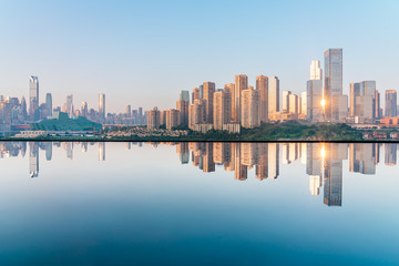 Fototapeta na wymiar The reflection of skyscrapers in Chongqing, China