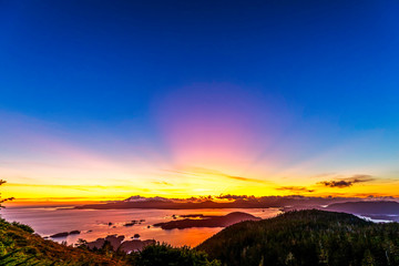 Naklejka na ściany i meble Panorama Sunset Over Mountains, Ocean, Islands 