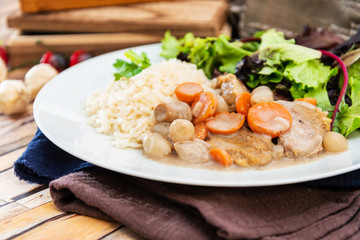 Cooked White Veal Stew and rice