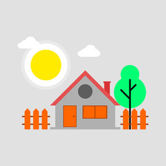 House. Flat Design Urban Landscape. Vector Abstract Architecture Illustration.