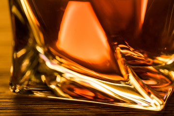 Close up view of brandy in glass on table