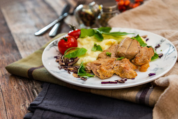 potato puree, pork cuff filet and cepes sauce