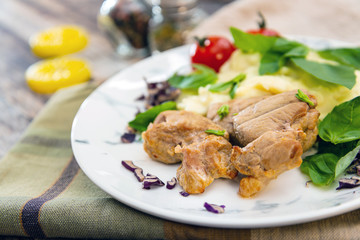 potato puree, pork cuff filet and cepes sauce