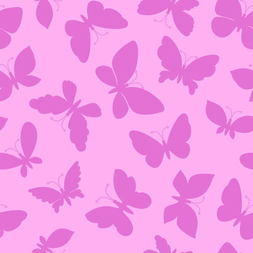 Butterfly silhouette seamless pattern. Butterflies Flying isolated on pink background. Abstract girly surface design. Vector stock illustrations