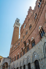 Campo square and the Campanile, Torre del Mangia in Siena