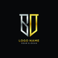 Abstract letter BD shield logo design template. Premium nominal monogram business sign.shield shape Letter Design in silver gold color