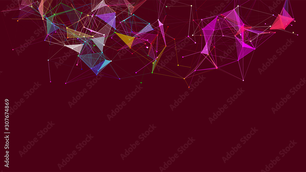 Poster Colored polygonal space. Connection dots and lines structure. Digital background. Triangular futuristic business wallpaper. Vector Illustration