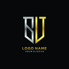 Abstract letter BV shield logo design template. Premium nominal monogram business sign.shield shape Letter Design in silver gold color