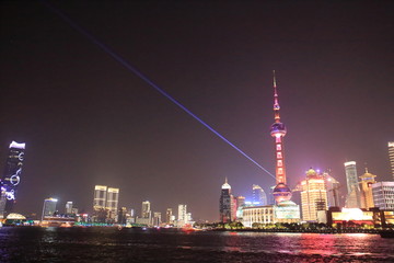 Obraz premium Pudong night view from the Bund in Shanghai, China