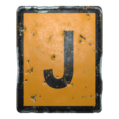 Public road sign orange and black color with a capital letter J in the center isolated on white background. 3d