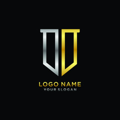 Abstract letter DO shield logo design template. Premium nominal monogram business sign.shield shape Letter Design in silver gold color