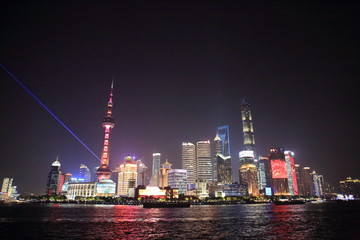 Obraz premium Pudong night view from the Bund in Shanghai, China