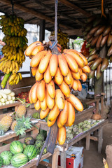 Stack of bananas in the open air fruit market