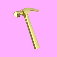 stylized golden hammer, hammer for women. 3D illustration