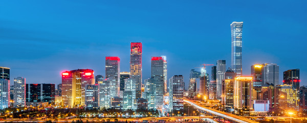 Naklejka premium Night view of CBD skyline in Beijing, China