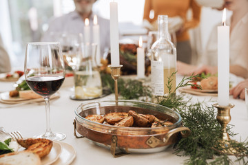 Close up of a Christmas dinner over the table