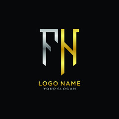 Fototapeta na wymiar Abstract letter FH shield logo design template. Premium nominal monogram business sign.shield shape Letter Design in silver gold color