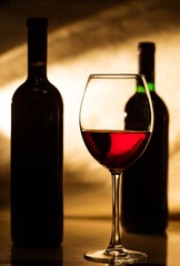 Red Wine Glass and Bottles