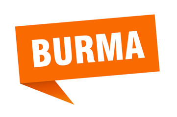 Burma sticker. Orange Burma signpost pointer sign