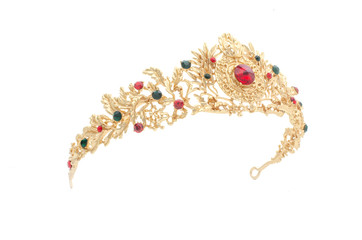 golden crown with rubies  on a white background