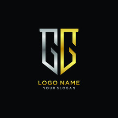 Abstract letter GG shield logo design template. Premium nominal monogram business sign.shield shape Letter Design in silver gold color