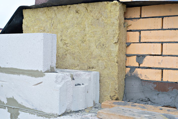 house made of foam concrete insulated with mineral wool and lined with bricks