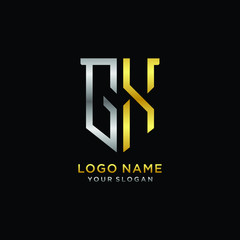 Abstract letter GX shield logo design template. Premium nominal monogram business sign.shield shape Letter Design in silver gold color