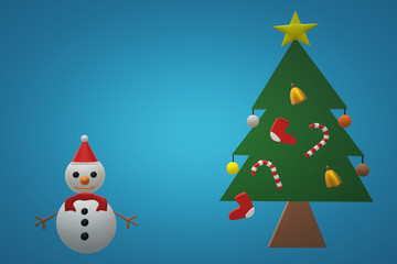 christmas tree with snowman and gifts