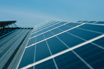 The solar panel produces green, environmentally friendly energy from the sun.