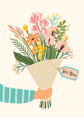 Illustration bouquet of flowers. Vector design concept for Valentines Day