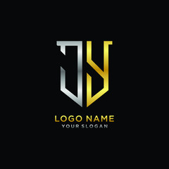 Abstract letter JY shield logo design template. Premium nominal monogram business sign.shield shape Letter Design in silver gold color