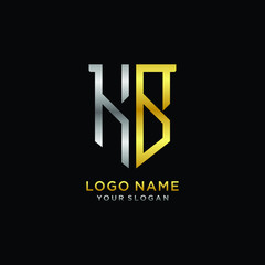 Abstract letter KB shield logo design template. Premium nominal monogram business sign.shield shape Letter Design in silver gold color