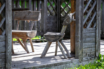 wooden chairs in the gazebo