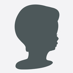 Black silhouette of baby profile, vector shape, hair