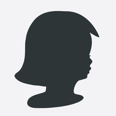 Black silhouette of baby profile, vector shape, hair