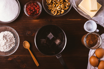 Ingredients for baking homemade brownies