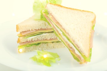 Delicious sandwiches with meat, ham and cheese