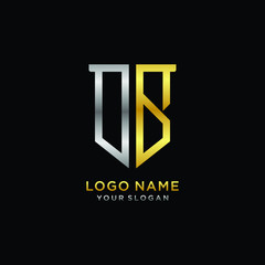 Abstract letter OB shield logo design template. Premium nominal monogram business sign.shield shape Letter Design in silver gold color