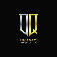 Abstract letter OQ shield logo design template. Premium nominal monogram business sign.shield shape Letter Design in silver gold color