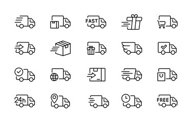 set of delivery truck icons editable vector stroke 96x96 pixel perfect - obrazy, fototapety, plakaty