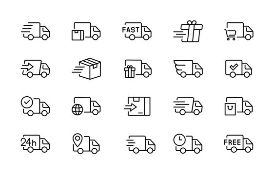 set of delivery truck icons editable vector stroke 96x96 pixel perfect