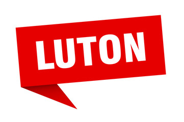 Luton sticker. Red Luton signpost pointer sign