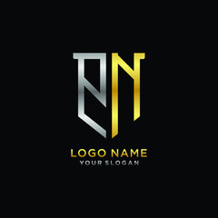 Abstract letter PN shield logo design template. Premium nominal monogram business sign.shield shape Letter Design in silver gold color